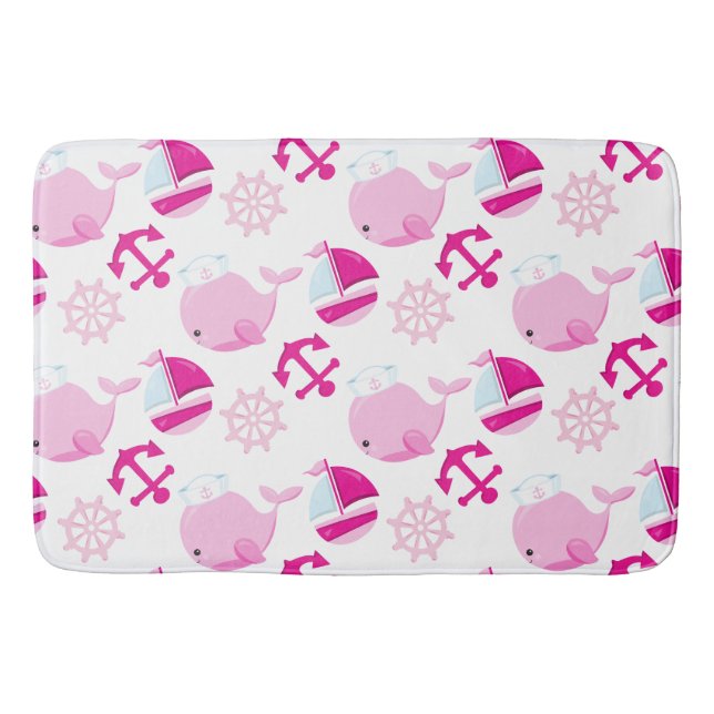 Tapis De Bain Motif De Baleines, Beaux Baleines, Baleines Roses (Devant)