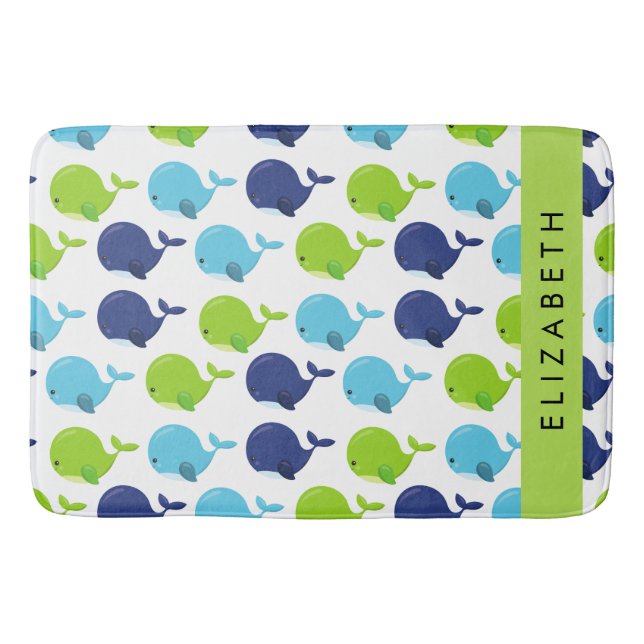 Tapis De Bain Motif De Baleines, Beaux Baleines, Votre Nom (Devant)