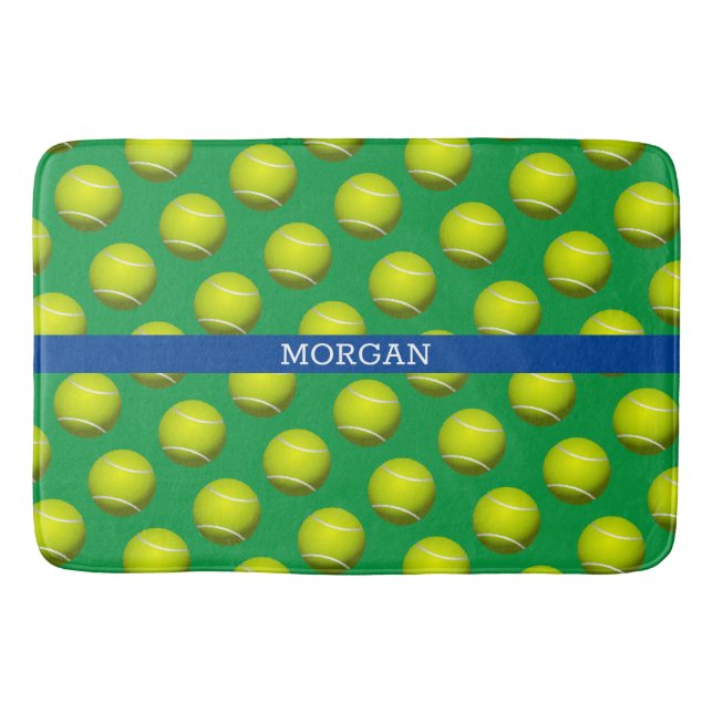 Tapis De Bain Motif de balle de tennis, Nom blanc, Bleu & Vert (Devant)