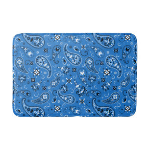 Tapis De Bain Motif de Bandana Retro Blue Paisley