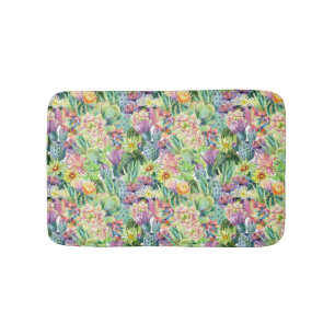 Tapis De Bain Motif de cactus d'aquarelle en fleurs exotiques