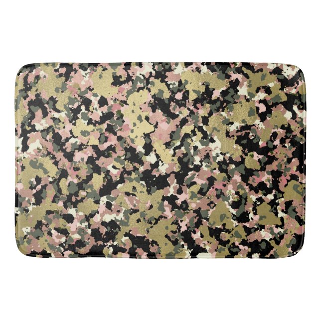 Tapis De Bain Motif de camouflage noir rose or (Devant)