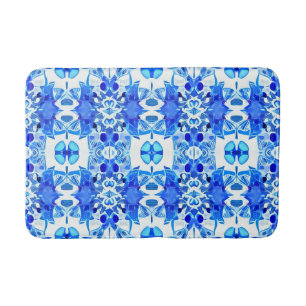 Tapis De Bain Motif de carreaux Bleu et Blanc Cobalt