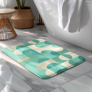 Tapis De Bain Motif de cercles beige taupe bleu sarcelle et vert
