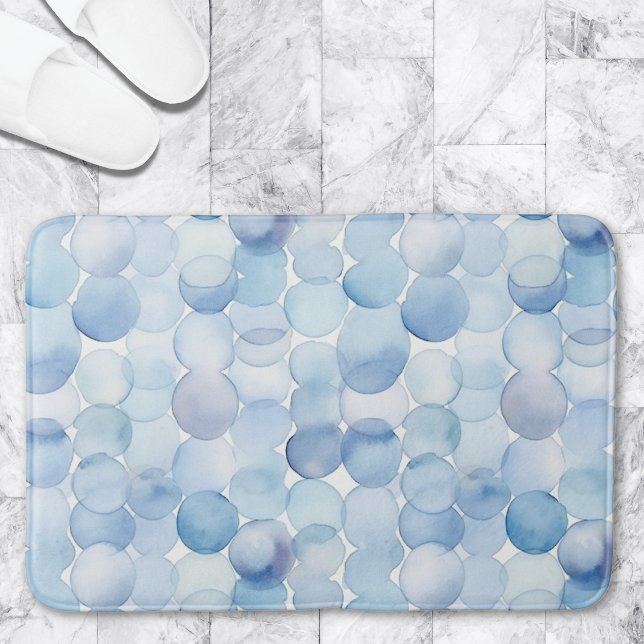 Tapis De Bain Motif de cercles bleu blanc aquarelle (Créateur téléchargé)