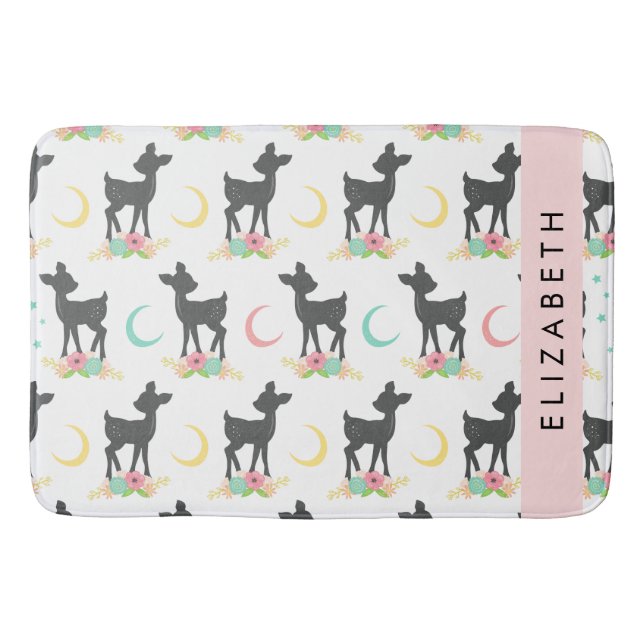 Tapis De Bain Motif de cerfs, Cerf de bébé, Boho, Fleurs, Votre  (Devant)