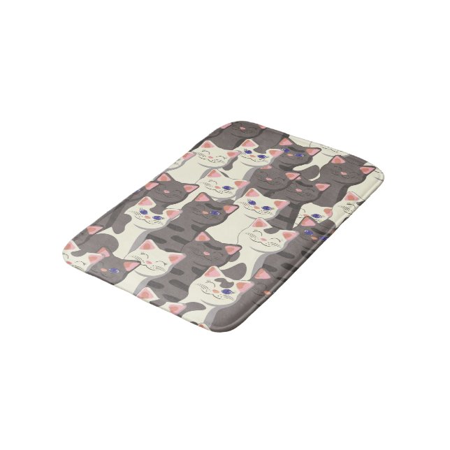 Tapis De Bain Motif de chats blancs et gris (Angle)