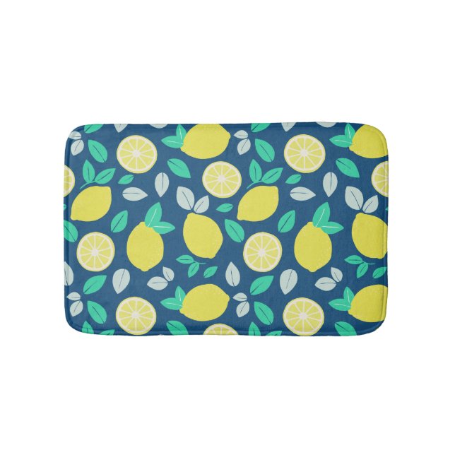 Tapis De Bain Motif de citron d'été en bleu marine (Devant)