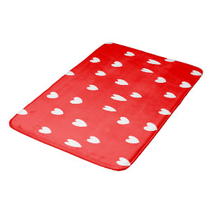 Tapis De Bain Motif de coeur blanc sur rouge