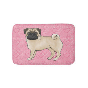 Tapis De Bain Motif de cœur d'amour rose de mops de faon de dess