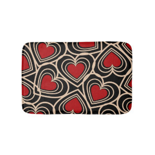 Tapis De Bain Motif de coeur simple Noir et Rouge