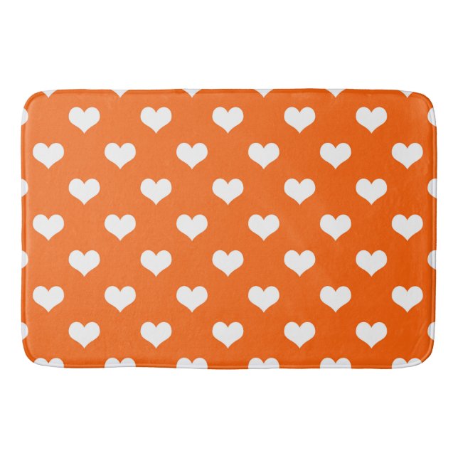 Tapis De Bain Motif de coeurs charmants orange blanc  (Devant)