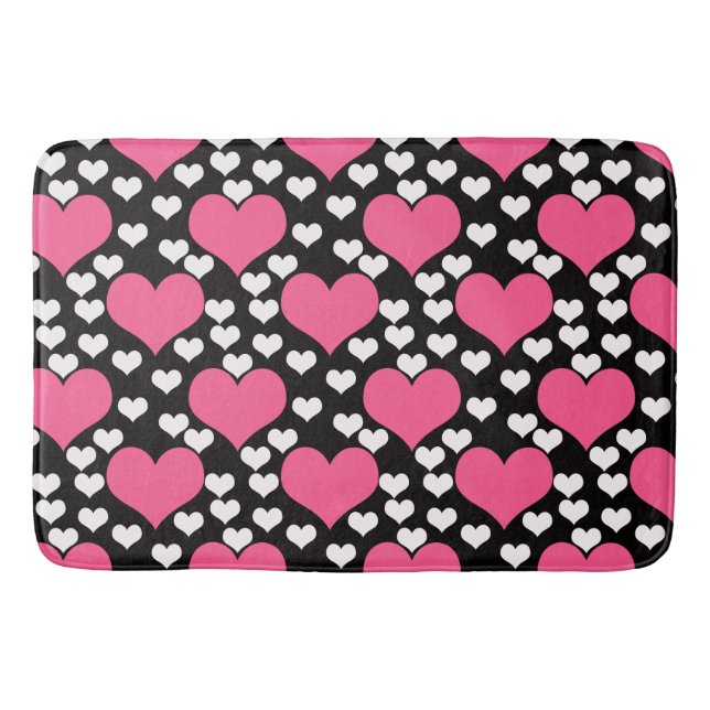 Tapis De Bain Motif de Coeurs d'Amour Rose Noir Blanc (Devant)