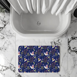 Tapis De Bain Motif de colibris et de fleurs sur fond personnali