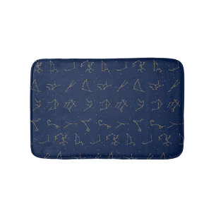 Tapis De Bain Motif de constellations de Zodiac bleu or et marin