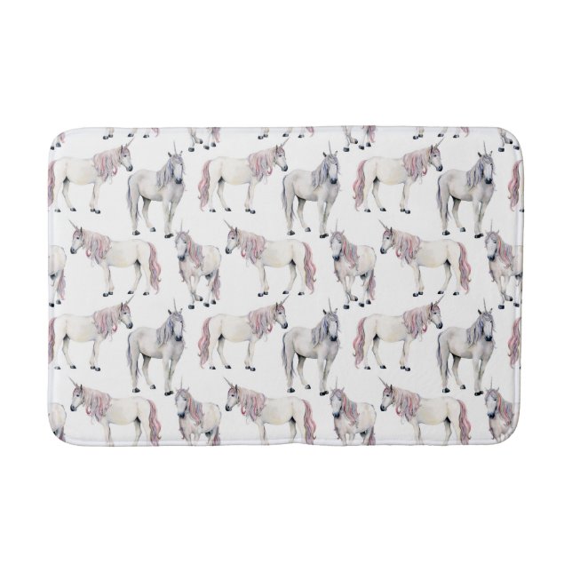 Tapis De Bain Motif de conte de fées de licorne d'aquarelle (Devant)
