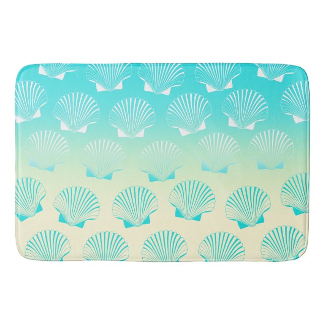 Tapis De Bain Motif de coquillages bleu et jaune (Devant)