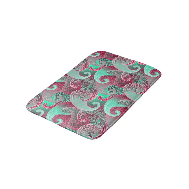 Tapis De Bain Motif de Damas de rose profond et de rose profonde (Angle)