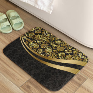 Tapis De Bain Motif de Damas Floral Noir Et Or