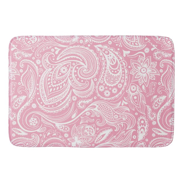 Tapis De Bain Motif de dentelle blanc et rose (Devant)