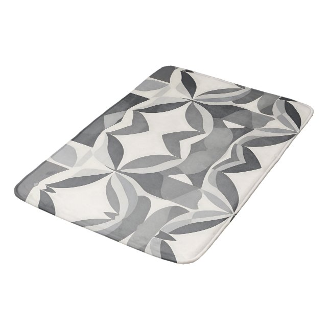 Tapis De Bain Motif de diamant géométrique moderne en gris et bl (Angle)