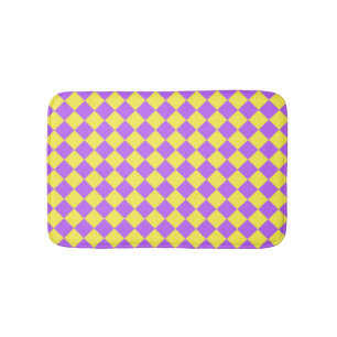 Tapis De Bain Motif de diamant jaune pourpre Checker