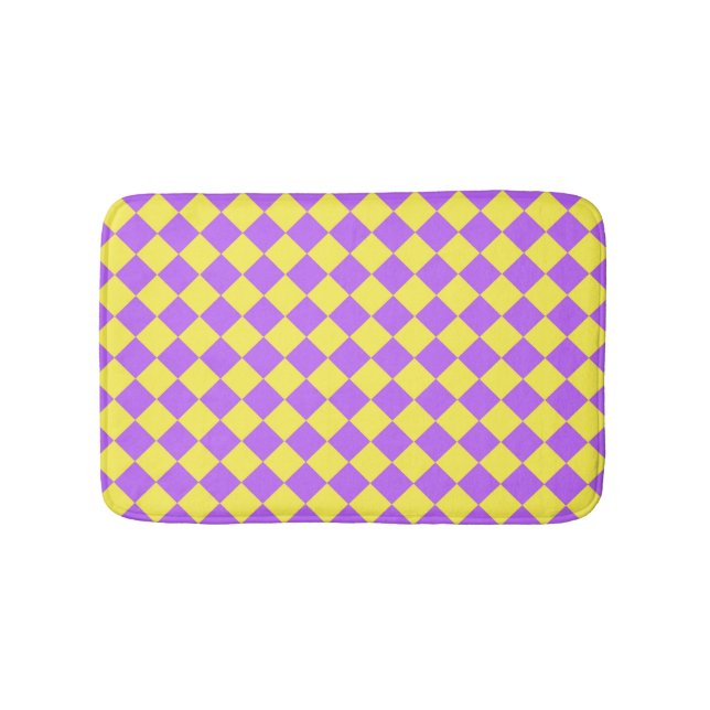 Tapis De Bain Motif de diamant jaune pourpre Checker (Devant)