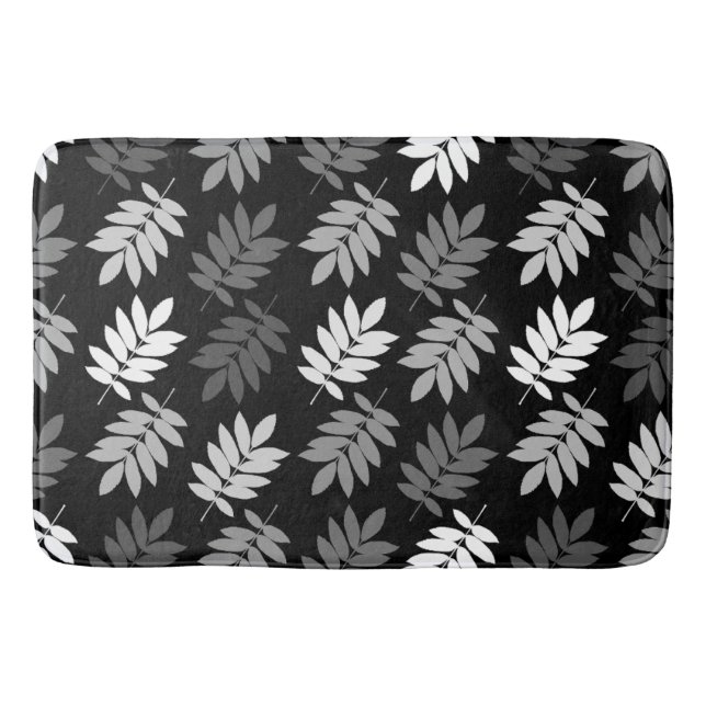 Tapis De Bain Motif de feuille aînée noir blanc gris (Devant)
