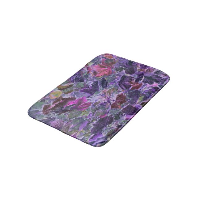 Tapis De Bain Motif de feuille de feuillage abstrait rose violet (Angle)