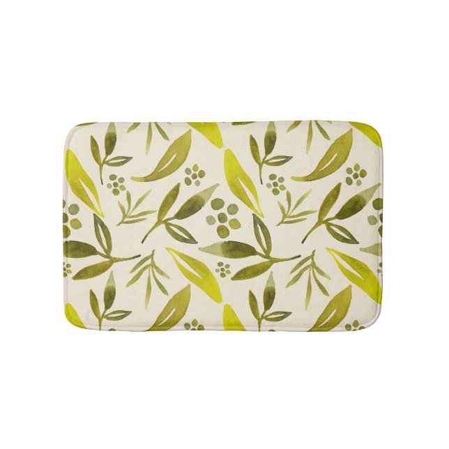 Tapis De Bain Motif de feuille de Fig vert Sage Botanique (Devant)