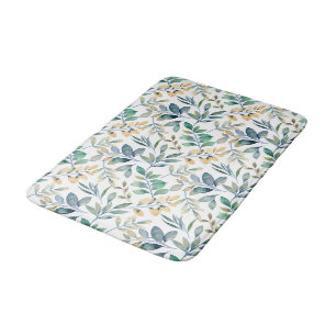 Tapis De Bain Motif de feuille verte et jaune à l'aquarelle fraî