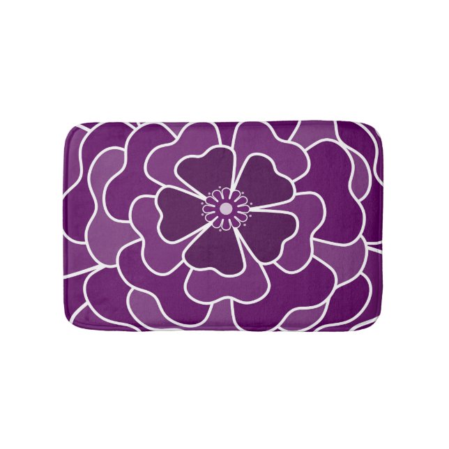 Tapis De Bain Motif de fleurs abstraites violet foncé (Devant)
