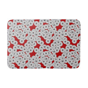 Tapis De Bain Motif de fleurs Art Déco - blanc sur rouge