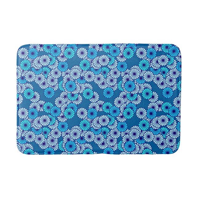 Tapis De Bain Motif de fleurs Art déco - tons bleus (Devant)