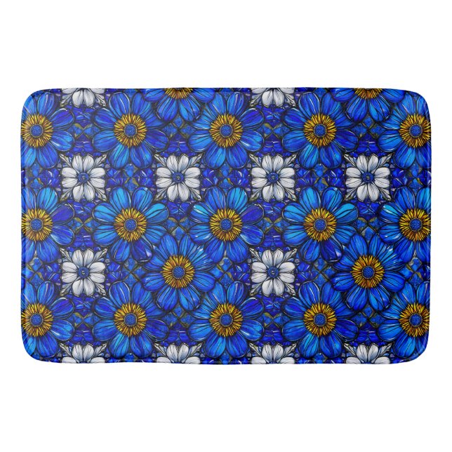 Tapis De Bain Motif de fleurs bleues (Devant)