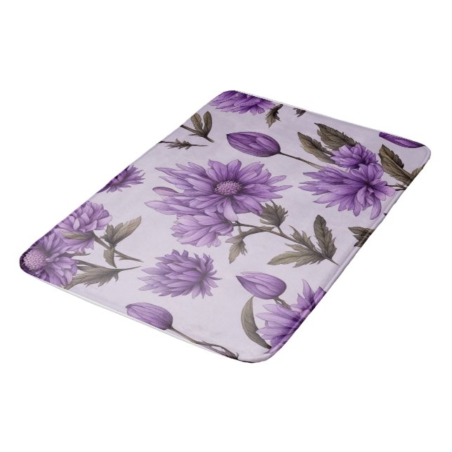 Tapis De Bain Motif de fleurs botaniques violettes (Angle)