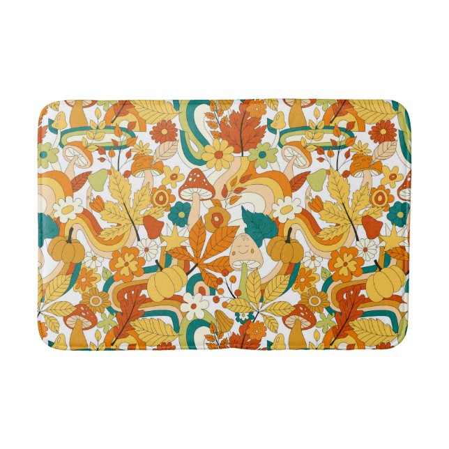Tapis De Bain Motif de fleurs de champignons Super rétro (Devant)