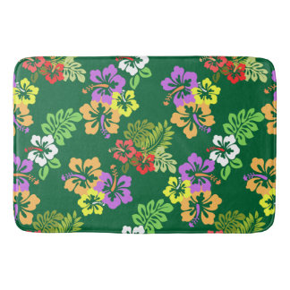 Tapis De Bain Motif de fleurs d'hibiscus colorées en vert