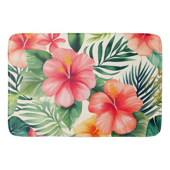 Tapis De Bain Motif de fleurs d'hibiscus tropicaux (Devant)