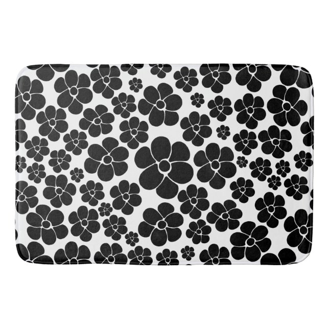 Tapis De Bain Motif de fleurs - Oreiller à lancer noir et blanc (Devant)