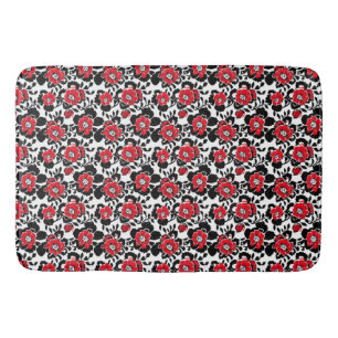 Tapis De Bain Motif de fleurs rouge, noire et blanche