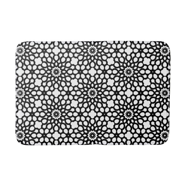 Tapis De Bain Motif de flocon de neige noir et blanc (Devant)