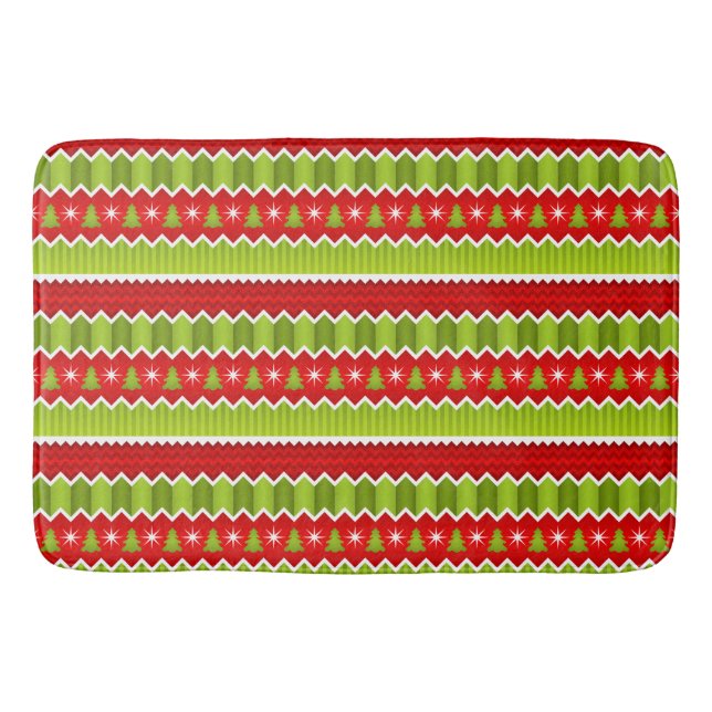 Tapis De Bain Motif De Frappes Chevron Rouge Et Vert Noël (Devant)