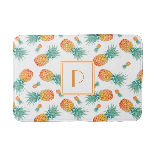 Tapis De Bain Motif de fruits d'ananas Monogramme moderne (Devant)