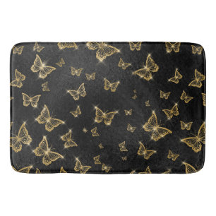 Tapis De Bain Motif de glam or et papillons noirs
