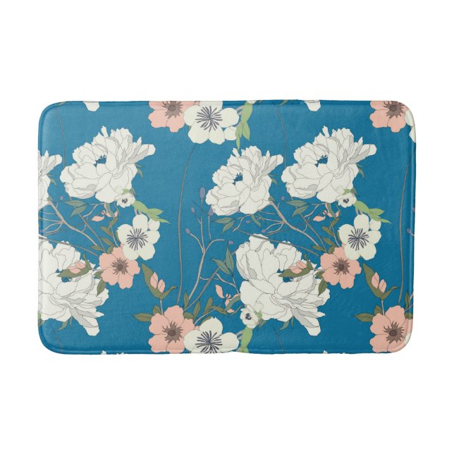 Tapis De Bain Motif de jardin floral blanc (Devant)