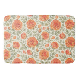 Tapis De Bain Motif de jardin Rose Corail et Sauge