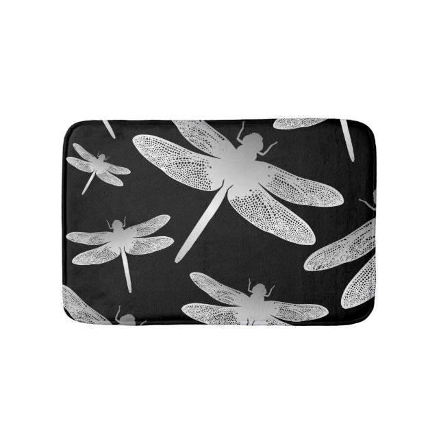 Tapis De Bain Motif de la libellule noire et blanche (Devant)