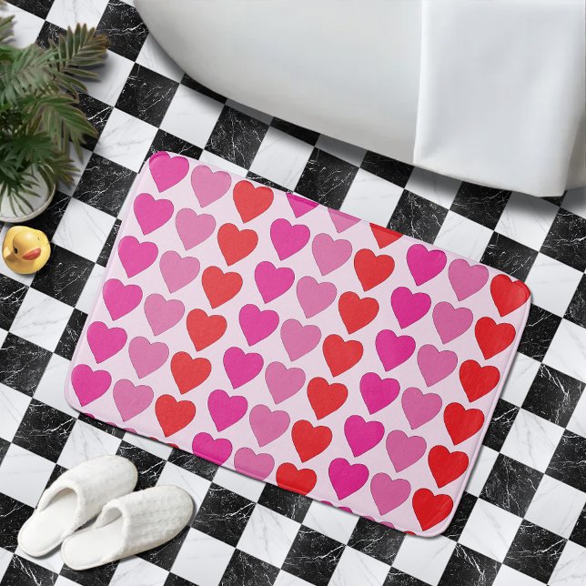 Tapis De Bain Motif de la Saint-Valentin Cœurs Fuchsia Rose Roug (Créateur téléchargé)