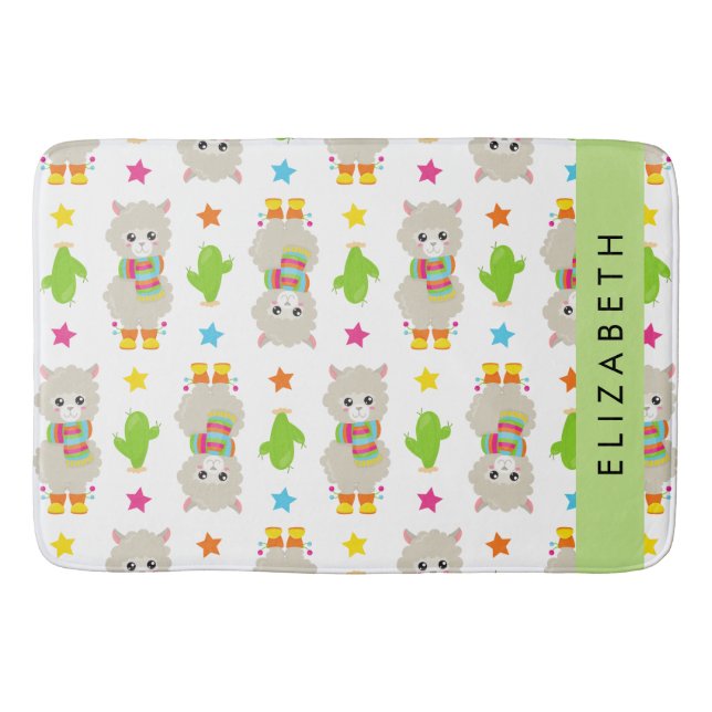 Tapis De Bain Motif De Llamas, Alpacas, Cactus, Votre Nom (Devant)